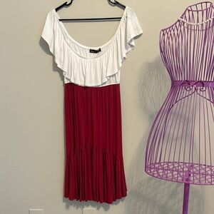 James & Joy Elegant White and Burgundy Dress